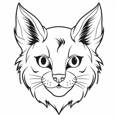 simplified monochrome outline of a cute front facing highland lynx cat head, clipart, svg cut file
