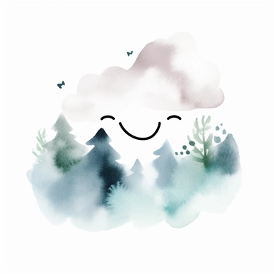 clipart, watercolor, cute, happy, simple, minimalist, fog