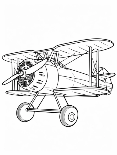 design amazing biplane coloring book line art, coloring page line art, black clipart for coloring page, simple and clean line art, illustration style,