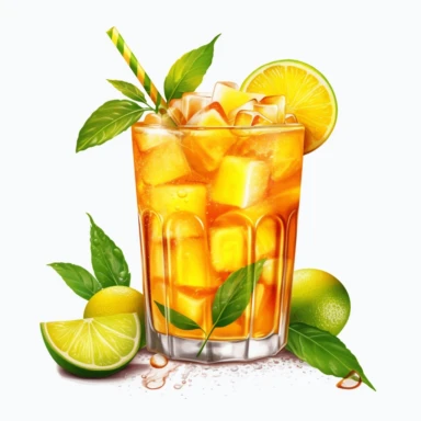 a mango mojito Sublimation Clipart, hyper-realistic art, detail, illustration style, high solution, on the white background