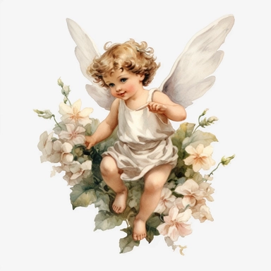 watercolor cherub clipart with a fairy, no text