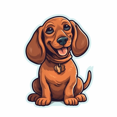 cute Dachshund, happy and smiling, bold line, clipart, sticker, white background, no shadow, 8k detail