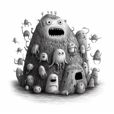monster-caves clipart on white background, black and grey-scale