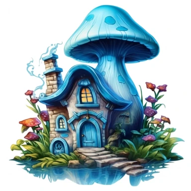 a realistic clear blue fairy house clipart