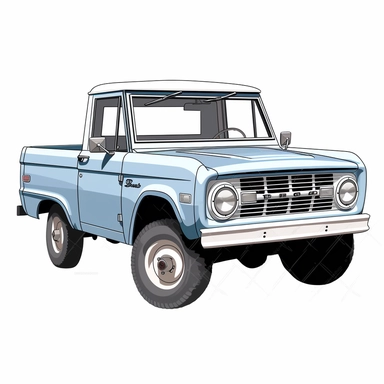 Style clipart, on a white background, vector, vector illustration, Silver Blue Metallic, 1966 Ford Bronco Half Cab Pickup, svg