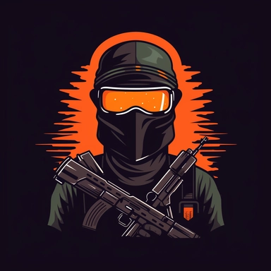 logo for nerf battle, simple design, clipart, ar-15, border wall, bricks of sugar, ski mask, flea market, 1980s vibe, minimalistic design, urban brand recognition, famous, high end marketing, 2 color vector image, simple yet stylish, positive impact, in the style of a tee-shirt logo