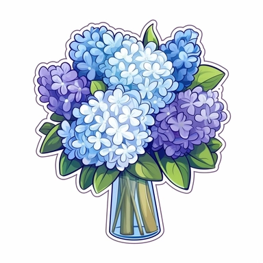 flower bouquet clipart sticker cartoon white border die cut flat design hyacinth hydrangea blue