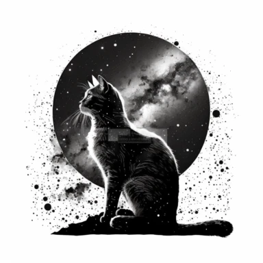 space sky moon night cat black in white painted clipart white backround