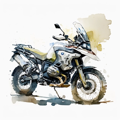 white bmw gs, clipart, simplistic, watercolour