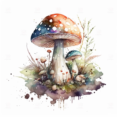 wild mushroom, archive illustration, cute, watercolor, white background, clipart