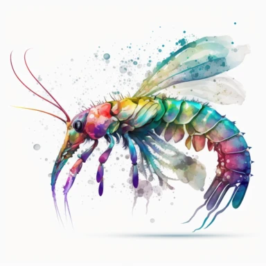 mantis shrimp jumping Watercolor Clipart, drip effect, clean white background, 16K Colors, clean white background