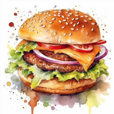 Aquarel hamburger clipart, Hamburger met friet clipart