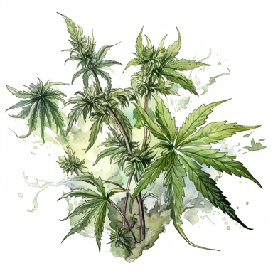 Clipart, vintage, watercolor, Cannabis sp, multifogliate, botanical illustration, hand drawn, texture