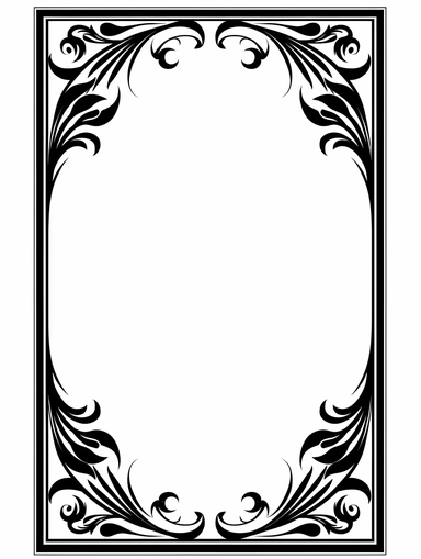 ornamental elegant black solid color frame, clipart, rectangular, on a white background