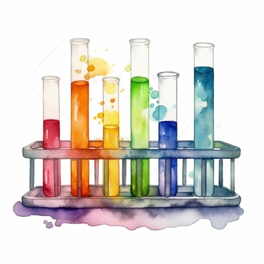 test tube rack chemistry clipart watercolor style, high-quality digital art, bright, colorful, soft lightning, white background