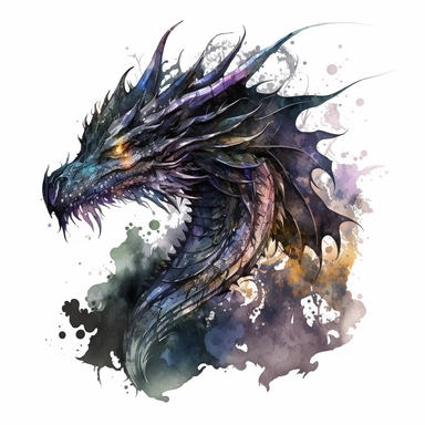 Capture the fierce and majestic presence of a black dragon with this stunning watercolor clipart design. The dragon is depicted in exquisite detail, with shimmering scales that seem to glint in the light and piercing eyes that hint at its unbridled power. The design is rendered in rich, bold strokes that give it a sense of movement and vitality, as if the dragon is ready to leap off the page at any moment. The circular brush-painting frame adds to the overall effect, lending a sense of fluidity 