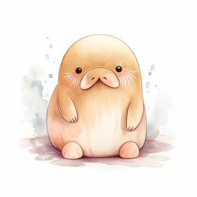 watercolor adorable kawaii baby walrus character kawaii, isolated, kawaii,digital art,detailed, concept,art,8k,hd,on white background,clipart