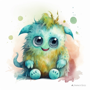 cuddly, super soft looking monster, clipart pictute, childrens book illiustraition style, hd, 8k, turquois, brownish, blueish, greenish, , isilated white background , watercolors