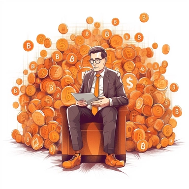 A person with multiple Bitcoin , clip art