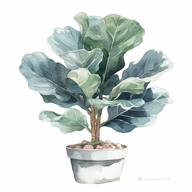 Fiddle Leaf Fig Tree, watercolor, spring, clipart, single design, pastel blue
