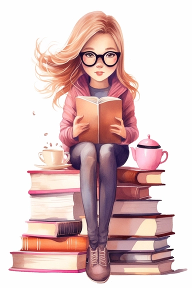 brown and pink illustration clipart planner girl book stack pink bag coffee cup clipart colorful, 32k