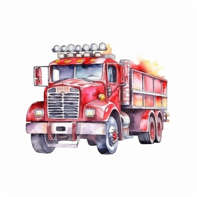 Fire Truck Watercolor isolated watercolor Clipart, watercolor illustrations, white background for removing background
