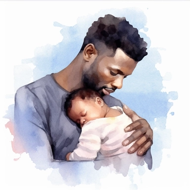 watercolor clipart black man holding baby sleeping