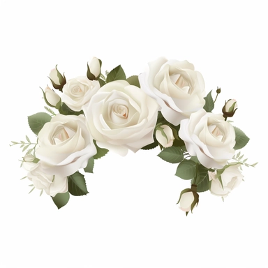 1 White Rose Flower Crown, Clipart, White background, in Flat Design