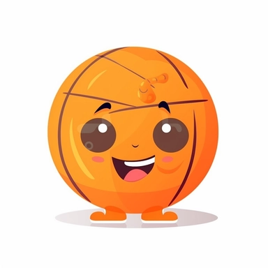 fantasy happy cute basketball player face, cartoon, clipart, mascot, isolated on white background