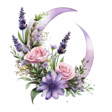 with white background, art Watercolor, Watercolor Crescent bouquet lavender and rosemary floral clipart, hd, high detailed, forest green and lavender purple hue, delicate petals, pastel, muted, soft, subtle, romantic, dreamy, ultra details, high resulution, dynamic lighting, rendering, photo realistic, lightroom gallery, cinematic lighting