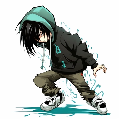 cartoon animated emo style breakdancer white background clipart