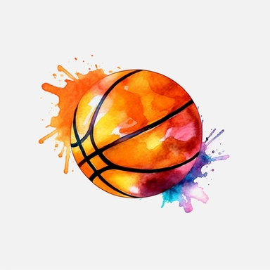 Basketball logo watercolor,simple Watercolor, hyper realistic, white background, white margins, 16k, ultra detailed clipart, cut out image, hand - drawn, whimsical manhwa style, ultra HD, sharp and clean art
