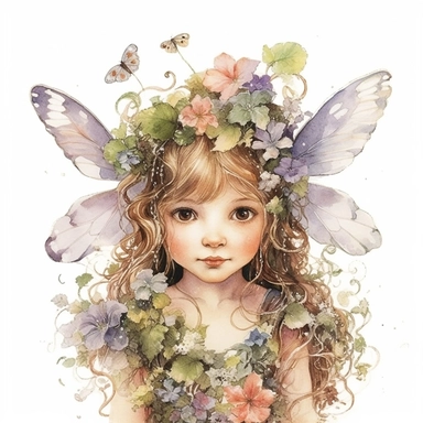 an insanely cute two years old girl as a garden fairy ,clip art with white background,magical , Fantasy ,a fairy word scene, painted by ann buccarelli, watercolor, white background, watercolour, insanely detailed, on white background, amazing colour combo