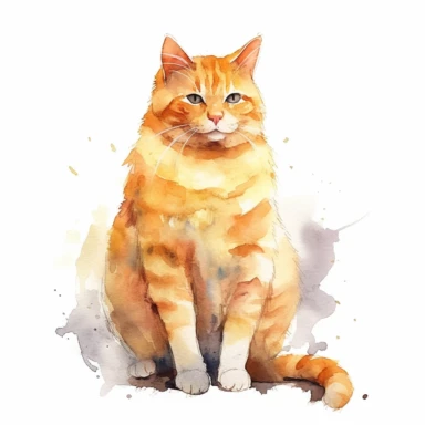 Watercolor animal, cat body language,clipart ,on white background