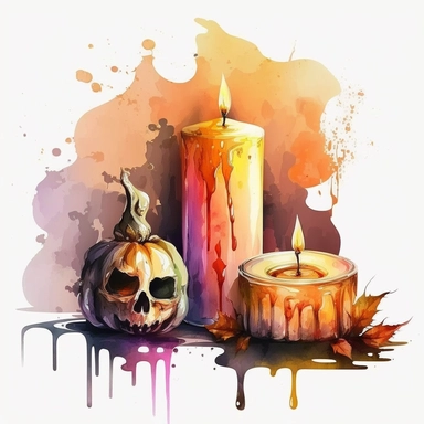 halloween candles water color and hyperrealistic. white background. no tags. CLIPART