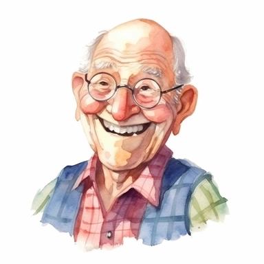 a watercolor clipart image with a white background, featuring a cute sweet extremely happy cartoon grandad