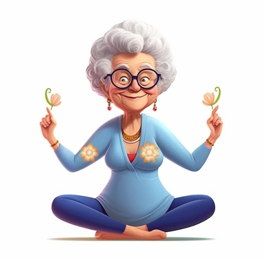 Cute Beautiful Funny grandmother practicing yoga Sublimation Clipart,Cartoon, hyper realistic, intricate detail, illustration style,high solution,on the white background