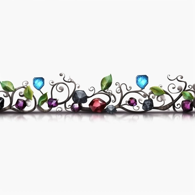 clipart imaginative header bar made of square-cut gemstones and black vines, infinite from left to right