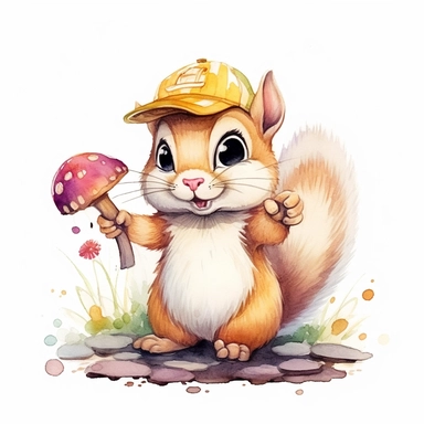 a captivating watercolor clipart image with a white background and white margins, featuring a cure sweet kawaii chipmunk. The ultra-detailed, hand-drawn elements capture the details. Use vibrant shades of various colors to create a visually appealing image