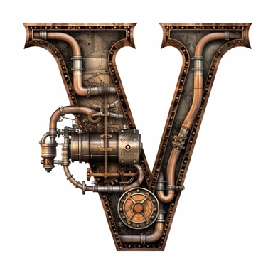 Steam punk style, Letter V, clipart, white background