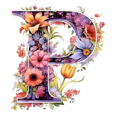 Beautiful - P - Pastel Vintage Flower Alphabet  P  Watercolor and ink Clipart, Cartoon, anime, hyper-realistic, high contrast, intricate detail, illustration style, high solution on the white background, P,