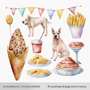 carndogs, food, carnival, watercolour, all white background watercolour watercolor,all white background, clipart
