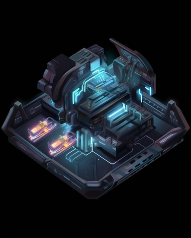 isometric perspective, game sprite, futuristic small spaceship hanger concept, gaming asset, sci-fi, fun, creative, cartoon, clipart, hyper-detailed, black background,