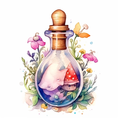 whimsical watercolour cute clip art against a white background Easter themed magic potion bottle