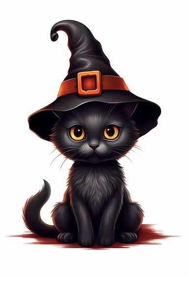cute witche's black cat clip art isolated on white background