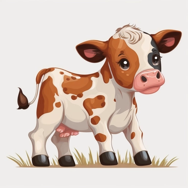 cartoon of mutt mixed baby calf, cute, funny, clipart style, vector style, white background