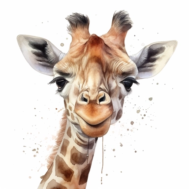 happy sweet Baby Giraffe - Giraffa camelopardalis clipart , original hand drawing, watercolor, understated and flawless coloring image, realistic image , white background, realistic painting, portrait without writing