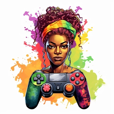 Cute Beautiful Juneteenth Color red green yellow Watercolor Sublimation Clipart, Gaming Controller Cartoon, hyper realistic, intricate detail, illustration style, high solution, , in the style of colorful caricature, digital art techniques, light amber and magenta, colorful drawings, nostalgic paintings, dazecore, on the white background