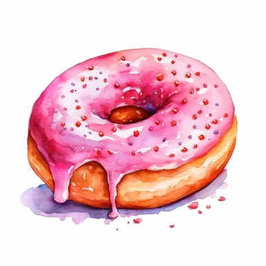 Doughnut clipart, on white background, watercolor