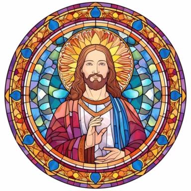 Beautiful Stained glass Jesus Sublimation Clipart,Cartoon, hyper realistic, intricate detail, illustration style,high solution,on the white background